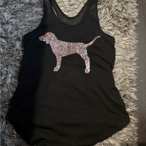 Pink Victoria’s Secret Black Dog sequin Silhouette Tank Top
